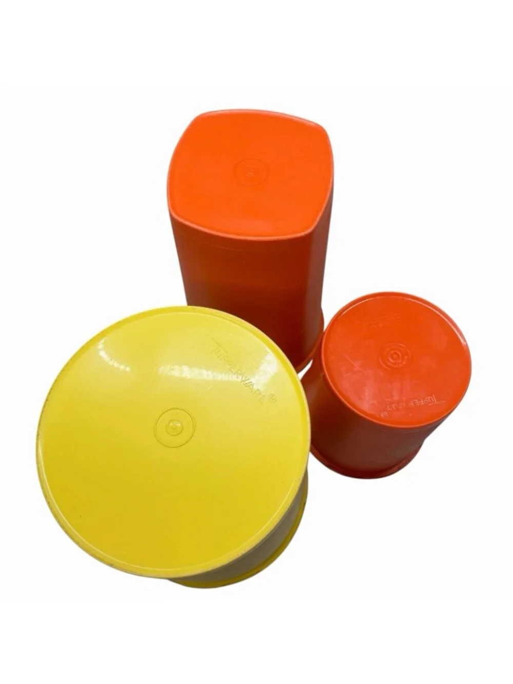 VTG Set of 3 Tupperware Servalier Canisters Retro Orange & Yellow W/Lids